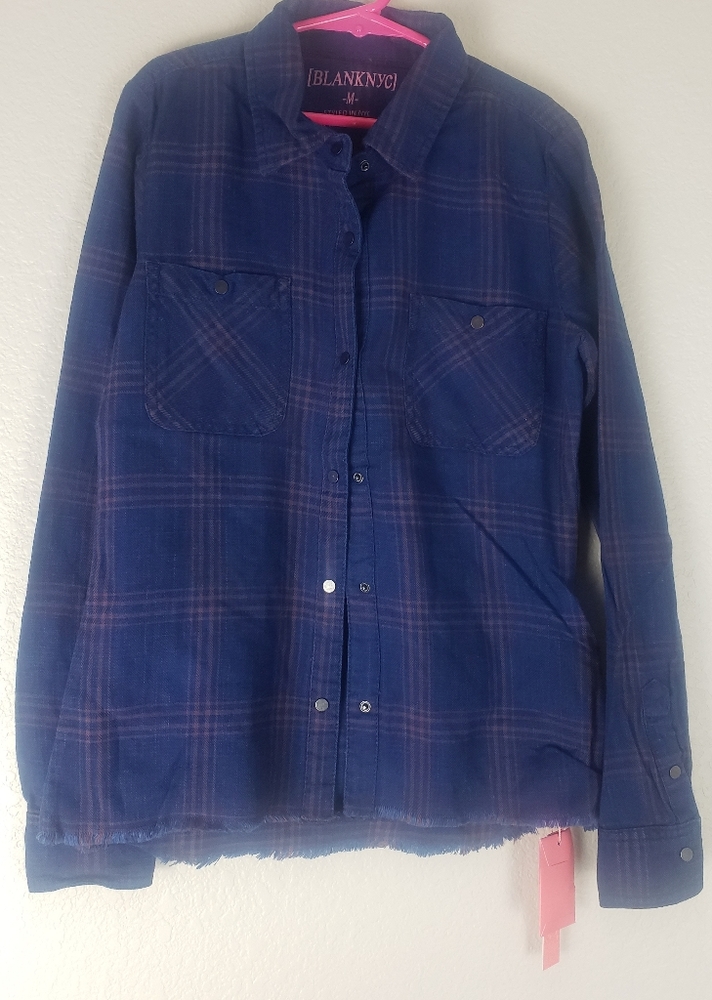 Blank NYC girl plaid button down long sleeve shirt
